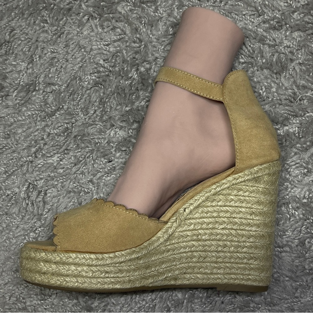 Women's Tan Espadrille Wedge Platform Heel Sandals